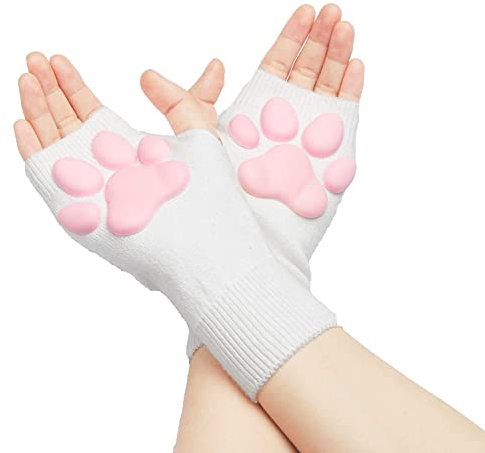 SIROLISA Niedliche Katzenpfoten-Kostüm, Kawaii Katze Cosplay Kawaii Weiche 3D Zehen Bohnen Fingerlose Katzenklaue Pfoten Cosplay Set für Frauen (Weiße kurze Handschuhe)