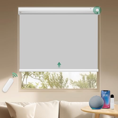 Allesin Wiederaufladbare Verdunklungsrollo ohne Bohren, B80 x H120 cm Grau, Elektrische Rollo Innen, 100% Verdunkelung Sonnenschutz Smart Rollo mit Fernbedienung Kompatibel Alexa
