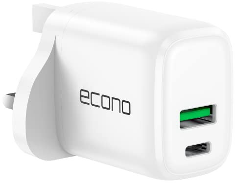 Econo Original 20W USB C Charger PD & QC Plug compatible Android & iPhone 14 Pro/iPhone 14 Pro Max/iPhone 13 12 11 XR XS Mini Type c plug USBC Fast Charger head Adapter UK Multi Dual Port Wall Socket