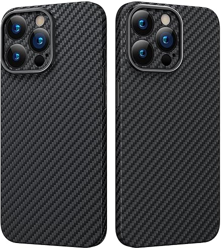 memumi Funda para iPhone 15 Pro MAX, 0.5 mm de Fibra Carbono Resistente y Duradero Case para iPhone 15 Pro MAX 100% Fibra Aramida con Protección contra Caídas de Grado Militar Negro