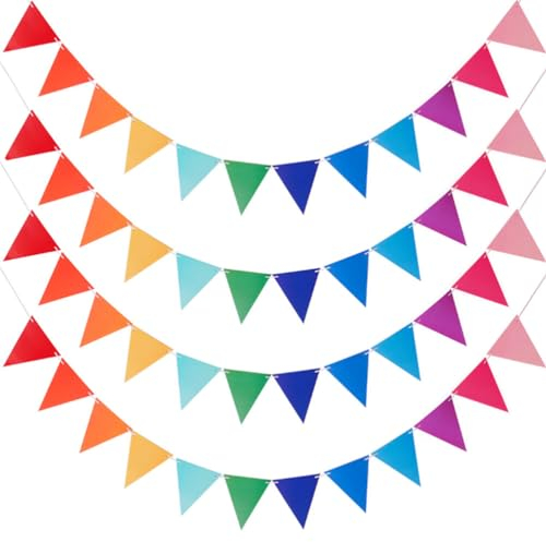 4 Stück Bunte Wimpelkette,Wimpelkette Stoff, Bunt Banner, Wimpelkette Outdoor, Mehrfarbig Wimpel für Girlande Klassenzimmer Deko,Einschulung Party Hochzeit Festival (Farbe 1)
