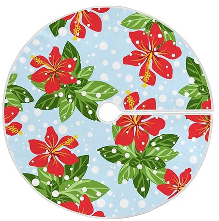 Weihnachtsbaumrock Weihnachten Hibiskus Blume Fallender Schnee 48 Zoll Weihnachtsbaum Matte Weihnachtsbaum Rock Ornament Baum Basis Abdeckung Matte für Weihnachtsdekorationen Neujahr Party Urlaub 120