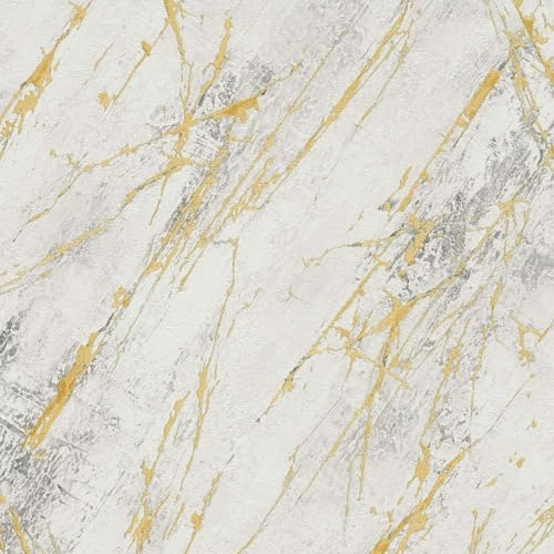 BRICOFLOR Marmor Tapete weiß gold grau für Wohnzimmer und Schlafzimmer Scheuerbeständige Vliestapete in Marmoroptik mit Vinyl