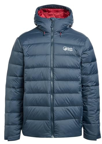 NORTH RIDGE Men's Tech Down II Jacket with Adjustable Hood & 550 Fill Power Down, Water Repellent, Durable Ripstop Fabric, Puffer Winter Coat (UK, Alpha, L, Regular, Regular, Blue)