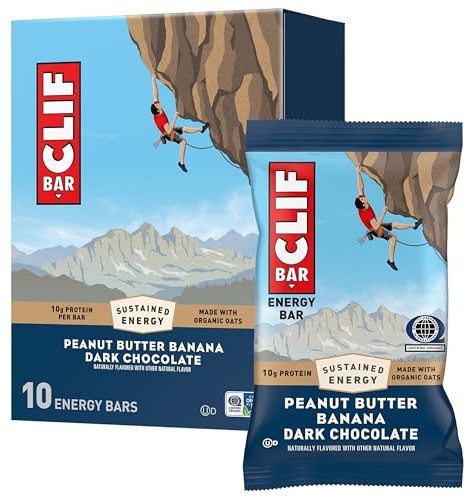 CLIF BAR - Energy Protein Bars - Peanut Butter Banana with Dark Chocolate - Made with Organic Oats - Energy Bars - Non-GMO - (10 Pack)