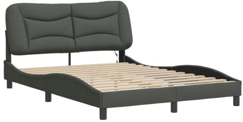 vidaXL Bettgestell, Polsterbett Bett mit LED, Bettrahmen mit Lattenrost Wellenform, Doppelbett für Schlafzimmer, Dunkelgrau 120x200cm Stoff