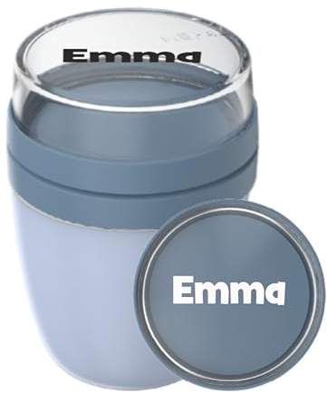 Mepal Müslibecher To Go mit Namen - Personalisierte Joghurtbecher - Lunchpot Ellipse Mini - To Go Becher - Geeignet für Gefrierschrank, Mikrowelle & Spülmaschine - 300 ml + 120 ml - Nordic blue