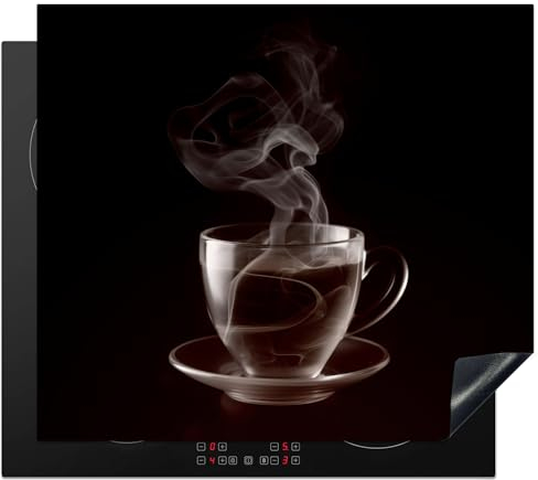 KitchenYeah© Protège Plaque Induction 60x52 cm Deco Cuisine Accessoire Pratique Protection De Vitroceramique Kitchen Gadget Tasse - Thé - Noir - Blanc