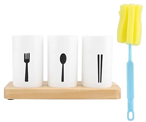 Porta cubiertos con bandeja de madera,Organizador de cubiertos Palillos Cuchara Tenedor para cocina de restaurante