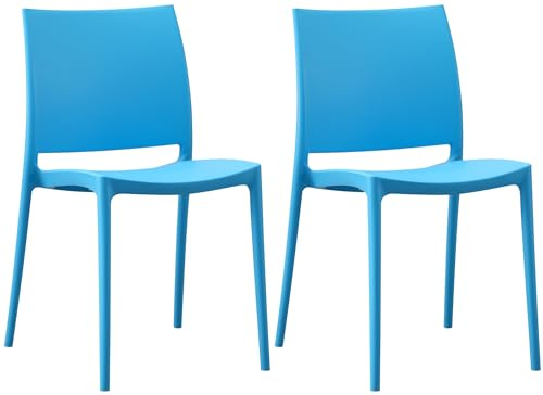 CLP 2er-Set Gartenstuhl Meton, stapelbar, pflegeleicht aus Kunststoff, wetterfest & UV-beständig, bis 150 kg belastbar, Farbe:blau