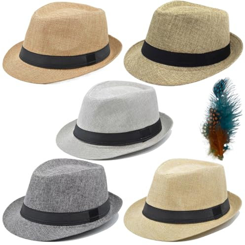 Fernando Bulk Kubanischer Fedora Sonnenhut mit verstellbarem Riemen, 1920er Jahre Unisex Partyhüte für Männer Frauen, D. Grau, L, Grau, Khaka, Beige, Creme, Beige, M-L