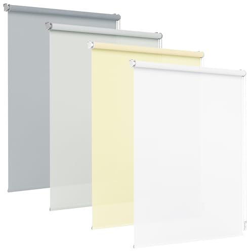 Jalousiescout Rollo ohne Bohren, Klemmfix Rollo für Fenster und Türen Lichtdurchlässig, Sonnenschutz Sichtschutz, 40 x 220 cm (BxH), Weiß