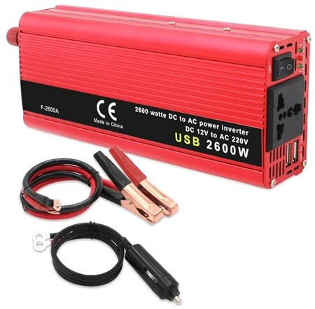 Convertisseur DC 12v vers AC 220V 300W 1500W 2000W 2600W Convertisseur De Batterie Externe Portable Onduleur Solaire Double USB Prise Universelle Onduleur(2600W)