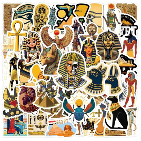Ancient Egypt Stickers, 60 Pcs Lost Civilizations Pyramid Sphinx Pharaoh Vinyl Waterproof Graffiti Stickers for Laptops Book Scrapbook Skateboard