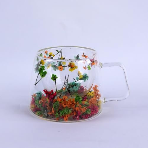 Richaa Fleurs séchées verres à double paroi avec poignée 200 ml verres à latte macchiato tasses à cappuccino tasses à café tasses cadeaux originaux verres à café