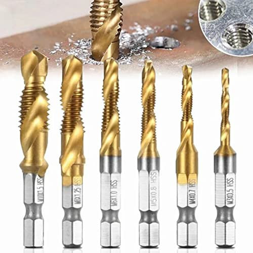 3 in 1 Tap Drill Combination Tap Drill Bit Set, Spiral Tap Drill Bit Thread Tapping Tool Hex Shank Tap Bits Tap Set Suitable for Manual Drilling Machine and Workbench