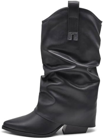 IF Fashion Scarpe Stivali Texani Arricciati Da Donna Con Ghetta Risvolto MP627