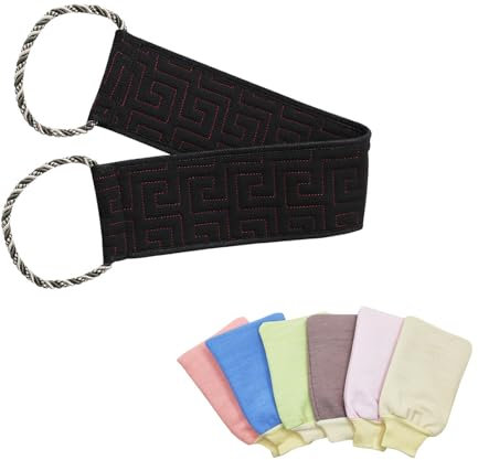 Guyode Gant Exfoliant Corps et Gratte Dos Douche, Gommage Gant de Toilette Exfoliant Double Face avec Poignées, Serviette de Douche Exfoliante,Sangle Lave Dos pour Hommes Femmes (Noir)