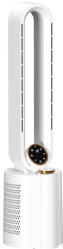 HOMCOM Ventilador sin Aspas con Esterilización UV Ventilador de Torre con Control Remoto 12 Velocidades Purificador de Aire Humidificador Temporizador 8H Oscilación 90° para Hogar y Oficina