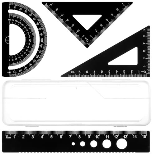 4-teiliges Dreiecklineal-Set, Metall-Aluminiumlegierung-Lineal, Geometrischer Winkelmesser für Studenten, Zeichner, Ingenieure, Metrisch