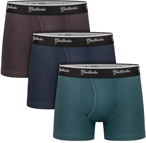 Gladbecke Boxer Homme Coton Stretch Confortable Calecon Slip Homme, Maintien Quotidien, Ceinture Classique, Lot de 3, Bleu Foncé + Vert Lac + Violet, L