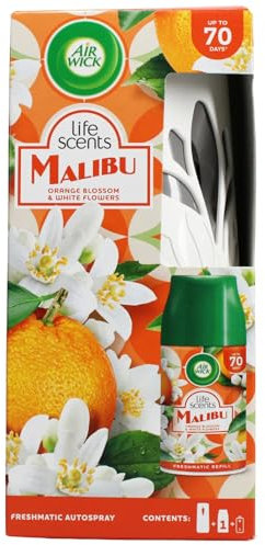 Air Wick Malibu Freshmatic Air Freshener Autospray Kit - Home & Office Odour Eliminator Fragrance - Orange Blossom & White Flowers Scent 250ml