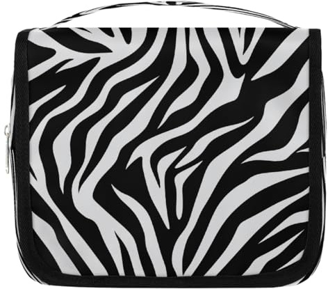 Trousse de toilette de voyage à motif zébré avec crochet de suspension, organiseur de maquillage portable à suspendre pour femmes et hommes, accessoires essentiels de voyage