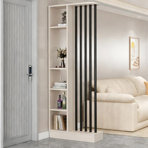 Yidlkecqey Raumteiler mit Aufbewahrungsregalen, freistehender Sichtschutz, 16 mm E0-Platte & Stahlrahmen-Trennwand für Zuhause, Büro, Wohnzimmer(Khaki Gray+Black,80x24x202cm/31.5x9.4x79.5in)