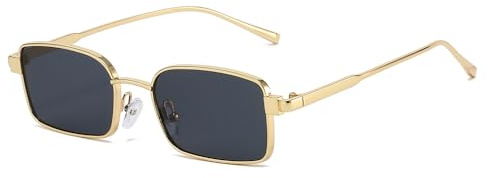 YAMEIZE Retro Small Gold Rectangle Sunglasses Women Men Narrow Square Metallic Sunglasses Vintage 90s Metal Frame