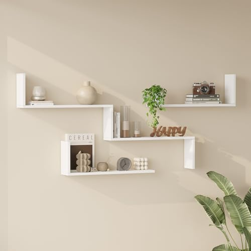 [en.casa] Set Modulare di 3 Mensole a Parete Scaffale da Muro a Gradini e 2 Ripiani Componibili per Libri Oggetti Decorativi Soggiorno Studio Cucina Ingresso - Bianco