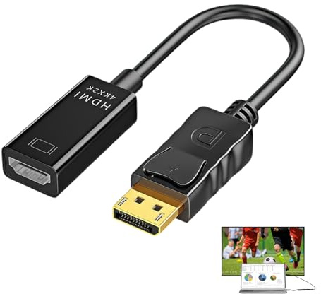 4K DisplayPort to HDMI Adapter, DP to HDMI for Laptop, 1080P DP Male to HDMI Female Converter Cable Audio Video Display Adapter for Laptop Desktop PC Graphics Card to Monitor TV Plug and Play Black