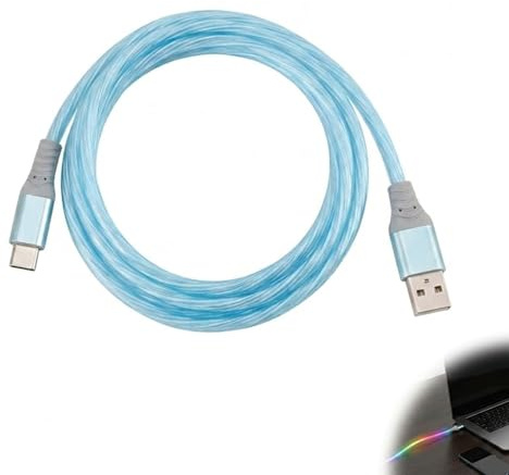 Cable USB A a C Luminoso, Cable USB C con Luz RGB 1M, Carga Rápida 12W con Efecto Flujo LED, Datos y Carga para Smartphones Tablets y Dispositivos USBC, Diseño Flexible Resistente (Azul)