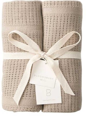 Bloomsbury Mill - Cellular Blankets Baby - 100% Organic Cotton - 2 Pack - Truffle - Taupe/Light Brown - Newborn Essentials - Soft Breathable Baby Blankets for Pram, Cot, Moses Basket - 75x95cm