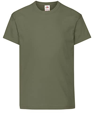 Fruit of the Loom Unisex Kids Original Crew Neck Short Sleeve T-Shirt, Green (Bottle Green), 7-8 Years (Manufacturer Size: 128)