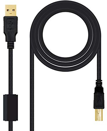 NanoCable 10.01.1204 - Cable USB 2.0 para impresora con ferrita, tipo A/M-B/M, macho-macho, negro, 4mts