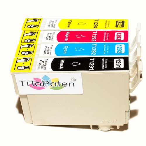 TiToPaten* 4X Epson Workforce WF 3520 DWF kompatible XL Druckerpatrone ersetzt Typ T1291-1294 - 1xSchwarz-1xCyan-1xMagenta-1xGelb - Patrone MIT CHIP !!!