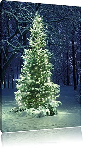 Pixxprint Leuchtender Weihnachtsbaum, Größe: 100x70cm, Leinwandbild, fertig gespannt, Wandbild, Dekoration, Kunstdruck, kein Poster