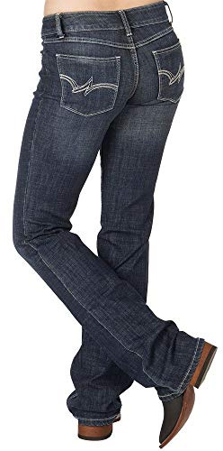 Wrangler Women's Western Mid Rise Stretch Boot Cut Jean, Navy, 13-30