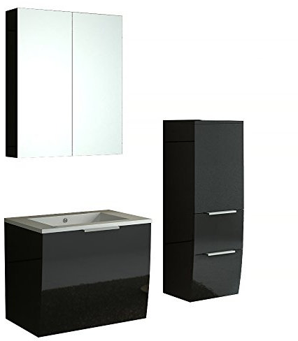 Meuble-lavabo Rorschach noir Salle de Bain lavabo en céramique évier vasque lave-mains armoire de toilette armoire haute