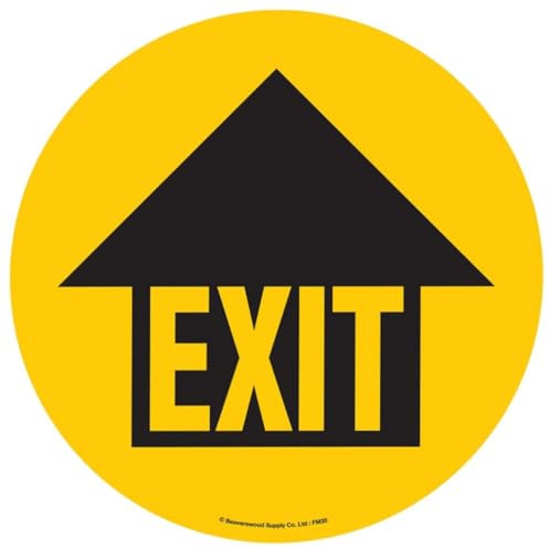Beaverswood Floor Markers. Safety Floor Signs. Exit with Arrow Sign Removable Self Adhesive Waterproof Durable Vinyl Label. (430Mm Dia)