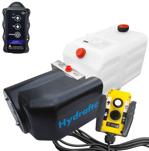 Hydraulikaggregat HYDRAF, Hydraulikpumpe mit 7 Liter Tank und Kabelfernbedienung + Funkfernbedienung, Funk, 12V 180 bar 2000 Watt (1 x Funkfernbedienung)