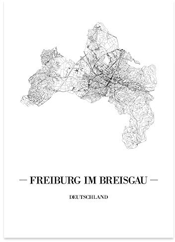 JUNIWORDS Stadtposter - Wähle Deine Stadt - Freiburg im Breisgau - 30 x 40 cm Poster - Schrift A - Weiß