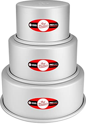 Fat Daddio's Anodized Aluminum 3-Tiered Even Round Cake Pan Set, 4 Inch Depth