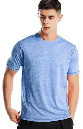 Sports T Shirt Men, Quick Dry Gym T Shirts Mens Running Top Short Sleeve (Marled Sky Blue,M)