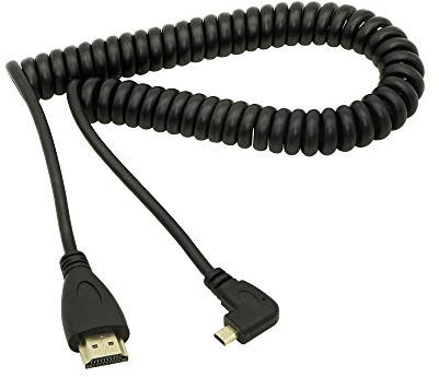 CERRXIAN Câble HDMI mâle vers micro HDMI coudé à gauche,adaptateur convertisseur HDMI mâle vers HDMI mâle plaqué or,câble spiralé, prise en charge 2K 4K (30 Hz),retour audio (micro HDMI angle gauche)