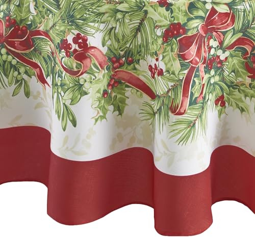 Elrene Home Fashions Holly Traditions Fabric Tablecloth, 60 x 84 Oval