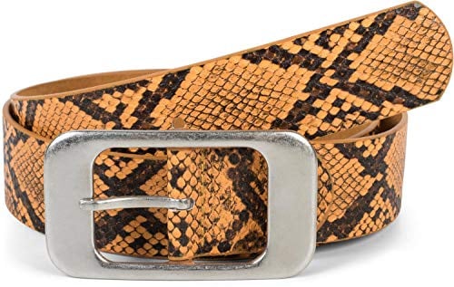 styleBREAKER Damen Gürtel in Schlangen Optik mit großer rechteckiger Schnalle, kürzbar 03010101, Farbe:Curry, Größe:85cm