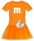 T-Shirt M&M + Tüllrock Karneval Gruppenkostüm Schokolinse 11 Farben Damen XS-3XL Fasching Verkleidung M's Fans Tanzgruppe, Gr.:XL, Farbauswahl:orange - Logo Weiss (+Handschuhe weis/Tütü orange)