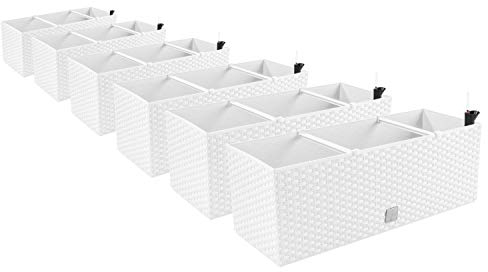 PAFEN Lot de 6 jardinières de balcon 6 en 1 aspect rotin 4 couleurs Blanc.