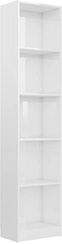 vidaXL Bücherregal 5 Fächer Standregal Aktenregal Wandregal Raumteiler Regal Raumtrenner Büroregal Mehrzweckregal Hochglanz-Weiß 40x24x175cm Holzwerkstoff
